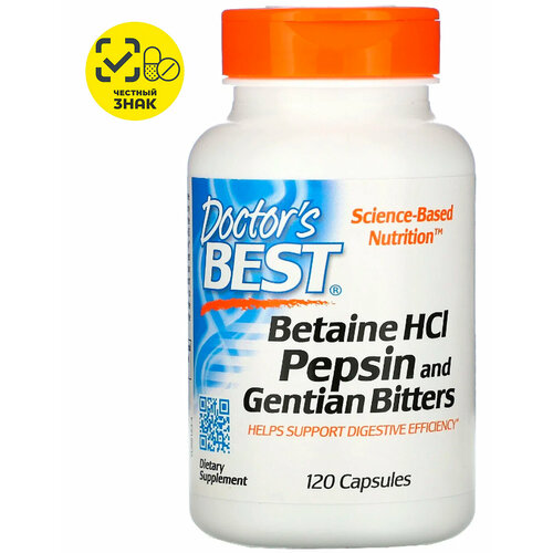 ������ ������ Doctor's Best, Betaine HCL Pepsin and Gentian Bitters, �������� �� ������ ������������, ������� � ���������, 650 ��, 120 ������ ����