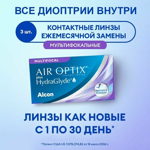 ������ ������ ���������� ����� �� ����� Alcon Air Optix Plus HydraGlyde Multifocal, 3 ��., R 8,6, D +0,25, ADD: �������, 1 ��. ����