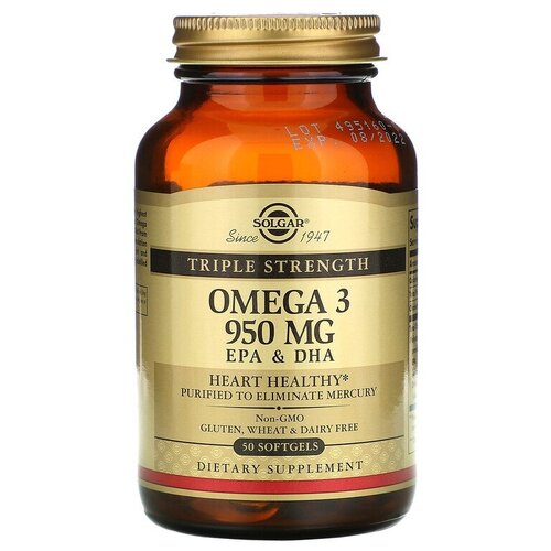 ������ ������ Solgar, Omega-3, EPA & DHA, Triple Strength, 950 mg, �����-3, ��� � ���, ������� ������������, 950 ��, 50 ������ ����