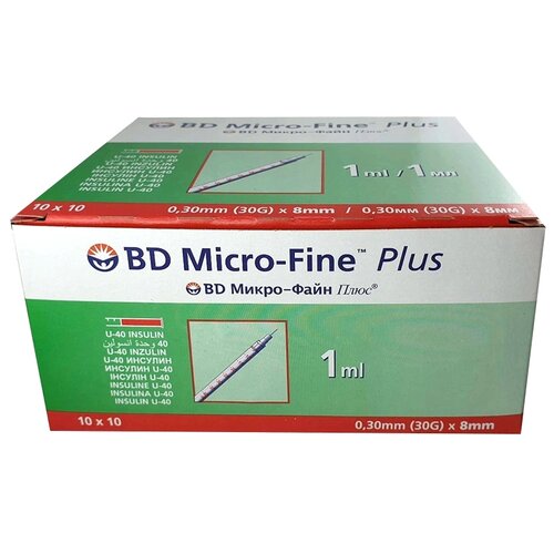 ������ ������ ����� ����������� BD Micro-fine plus U-40 ����������������, 8 �� x 0.3 ��, ������: 30G, 1 ��, 100 ��. ����