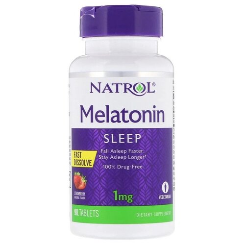 ������ ������ �������� ����������� Natrol Melatonin Fast Dissolve Strawberry 1 mg, 64 �, 1 ��, 90 ��. ����