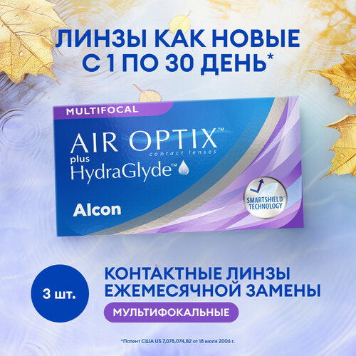 ������ ������ ���������� ����� Alcon Air Optix Plus HydraGlyde Multifocal, 3 ��., R 8,6, D -1,75, ADD: ������, 1 ��. ����
