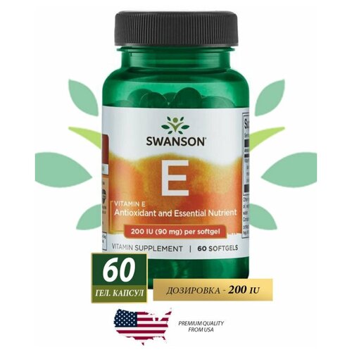  Swanson Vitamin E 200 Iu (90 mg) 60 softgel   -     , -,   