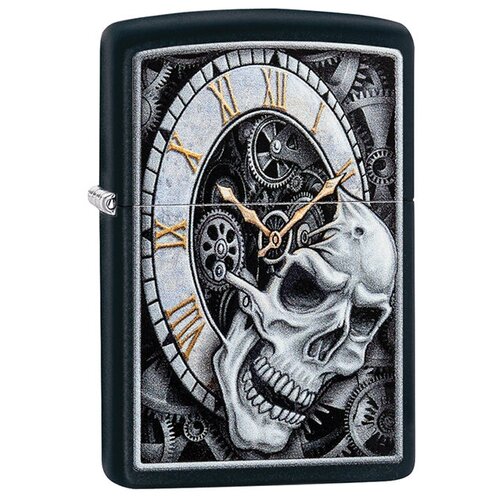    Zippo 29854 Skull Clock Design Black Matte 