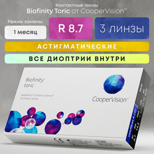    CooperVision Biofinity Toric., 3 ., R 8,7, D +3,CYL:-0,75,A:80, , 1 .   -     , -,   