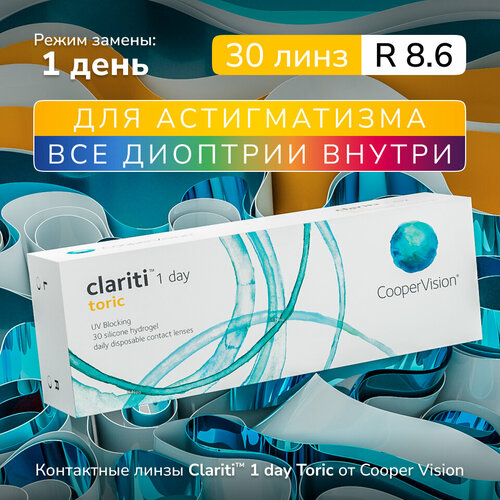 ������ ������ ���������� ����� CooperVision Clariti 1 day toric., 30 ��., R 8,6, D -7,�CYL:�-2,25,�A�:�160, ADD: +1.00 D, ����������, 1 ��. ����