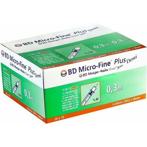 ������ ������ ����������� ����� 0.3 �� � ��������������� ����� U100 BD Micro-Fine Plus DEMI 30G 0,3 x 8 ��, Becton Dickinson 50 ���� ����