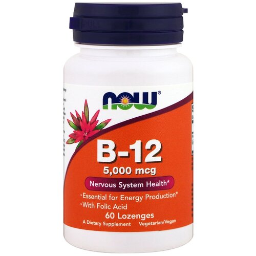  NOW Vitamin B-12 5000 mcg+Folic Acid 60 loz   -     , -,   